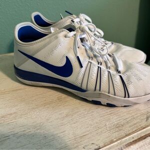 Nike White and Royal Blue Low-Profile Training Sneakers